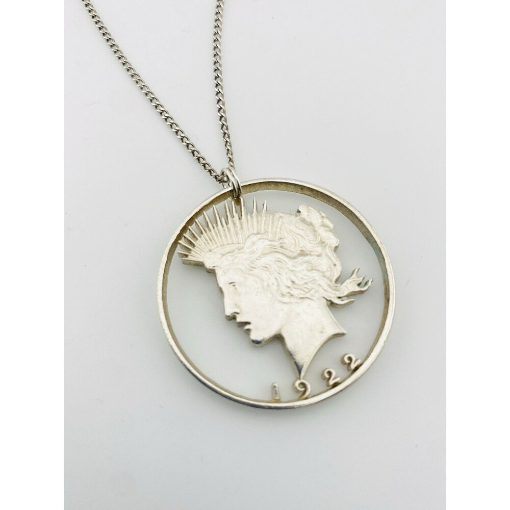 1922 Peace Dollar Silver Coin Silhouette Pendant Necklace Liberty Cut Out